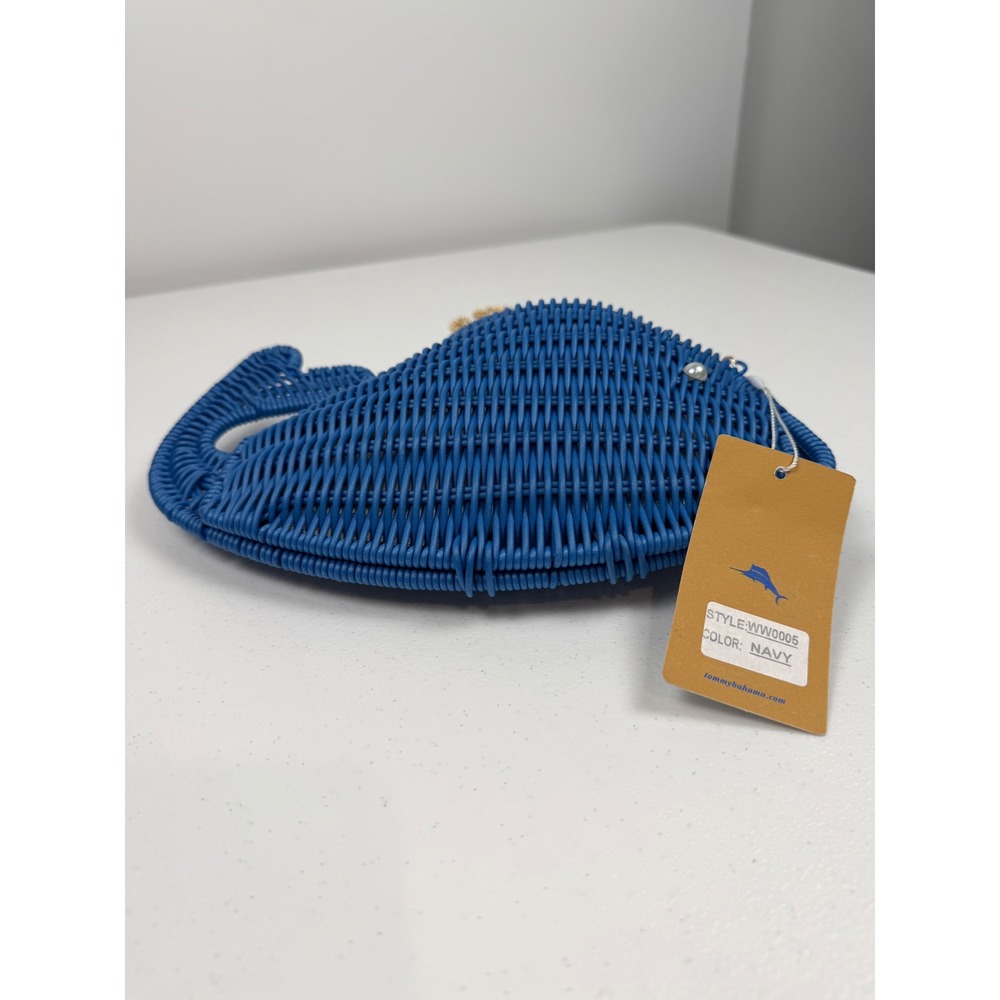 New Tommy Bahama Navy Blue Raffia Wicker Whale Crossbody Bag Woven Purse NWT - Picture 8 of 10
